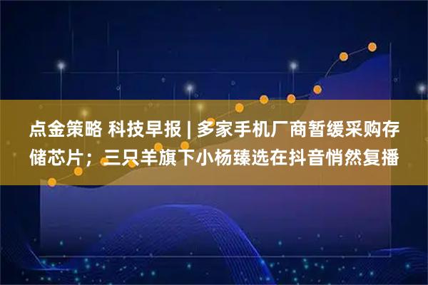 点金策略 科技早报 | 多家手机厂商暂缓采购存储芯片；三只羊旗下小杨臻选在抖音悄然复播